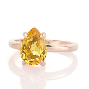 Citrine Ring · November Birthstone Ring ·  Rose Gold Citrine Ring · Pink Gold Solitaire Ring