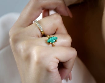 14k Gold Malachite Ring · Marquise Ring · Gemstone Ring · Energy Ring · Green Ring · Stackable Rings For Woman