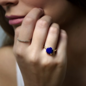 18k Gold Lapis Ring · 18k Gold Vermeil Ring · Lapis Lazuli Solitaire Ring · Verlobungsring Lapis · Versprechen Ring · September Birthstone Ring