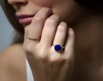 18k Gold Lapis Ring · 18k Gold Vermeil Ring · Lapis Lazuli Solitaire Ring · Engagement Ring Lapis · Promise Ring · September Birthstone Ring