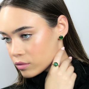 18k Gold Emerald Ring · Gold Hexagon Stackable Emerald Ring · Bridal Ring For May Birthstone · Hexagonal Gemstone Ring