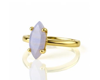 Gold Filled Gemstone Ring · Marquise Agate Ring For Women · Women Rings 14k Gold · Blue Agate Stackable Stone Ring