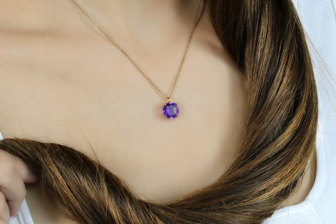 Buy Amethyst Necklace · Prong Setting Pendant · Gold Necklace · Purple  Stone Necklace · February Birthstone Online in India