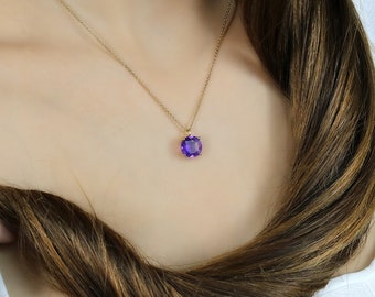 Amethyst Necklace · Prong Setting Pendant · Gold Necklace · Purple Stone Necklace · February Birthstone