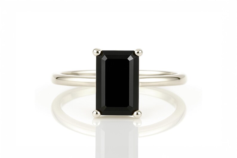 14k Rose Gold Ring · Black Onyx Ring · Gemstone Ring · Rectangle Ring · Rose Gold Stone Ring · Emerald Cut Ring · Stackable Ring image 5
