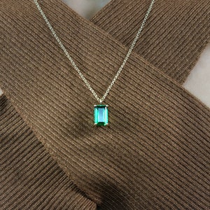 18k Emerald Stone Necklace May Birthstone Pendant Necklace Gold Emerald Necklace Emerald Cut Necklace image 3