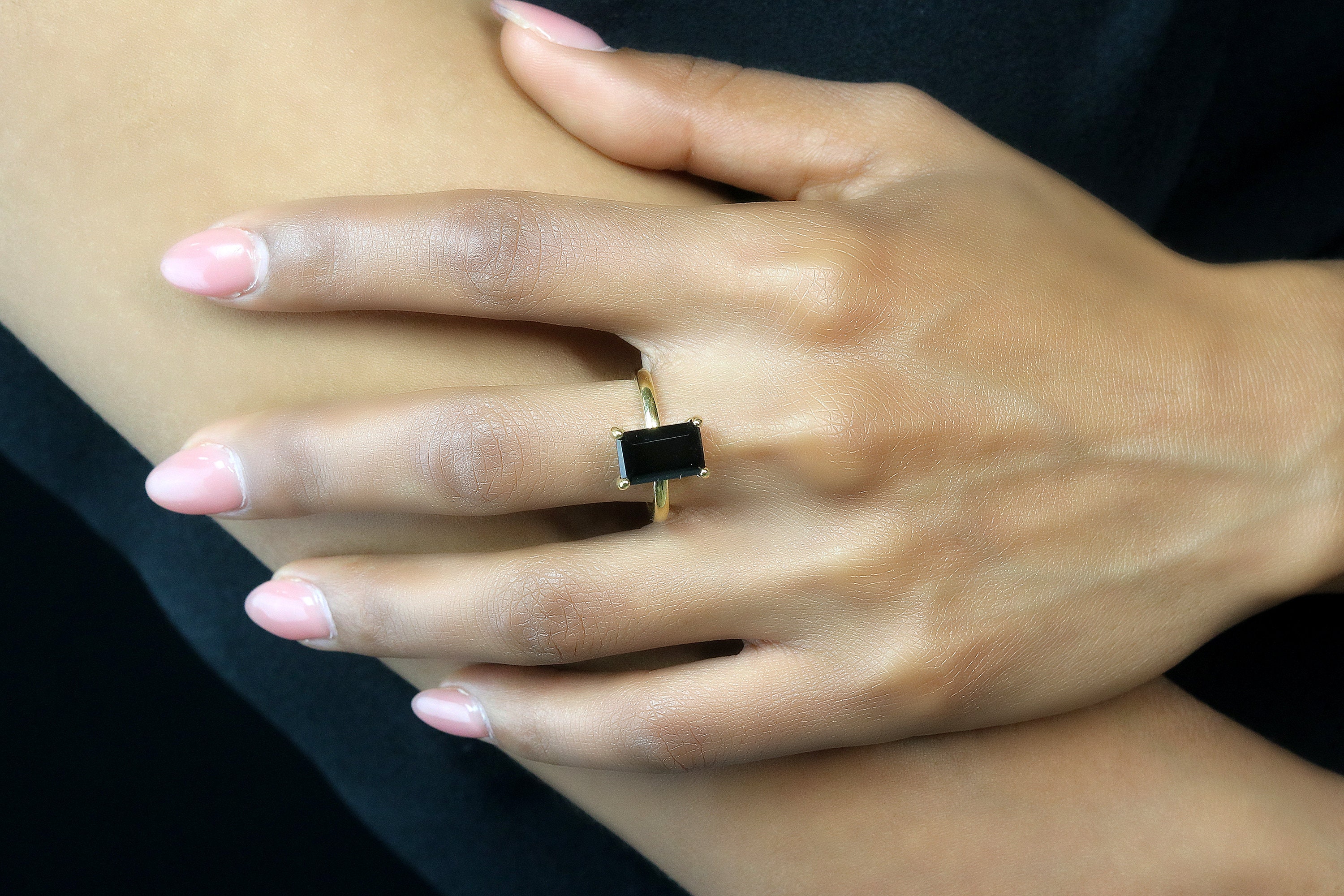 Natural Black Onyx Gemstone Ring 18k Gold Plated Engagement Women Rings |  eBay