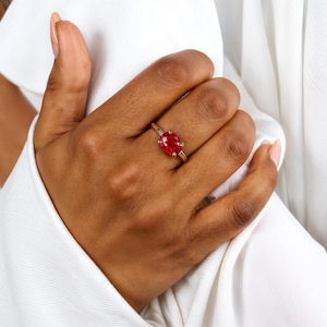 Horizontal One Of A Kind Ruby Ring · 18k Gold Solitaire Ring · July Birthstone Ring · Solid Gold Ring · 24k Gold Ring · Engagement Ring Oval