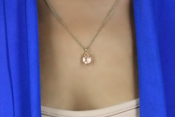 Morganite Pear Pendant Necklace · Teardrop Gemstone Necklace · Pear Cut Semiprecious Necklace · December Birthstone Pendant Necklace