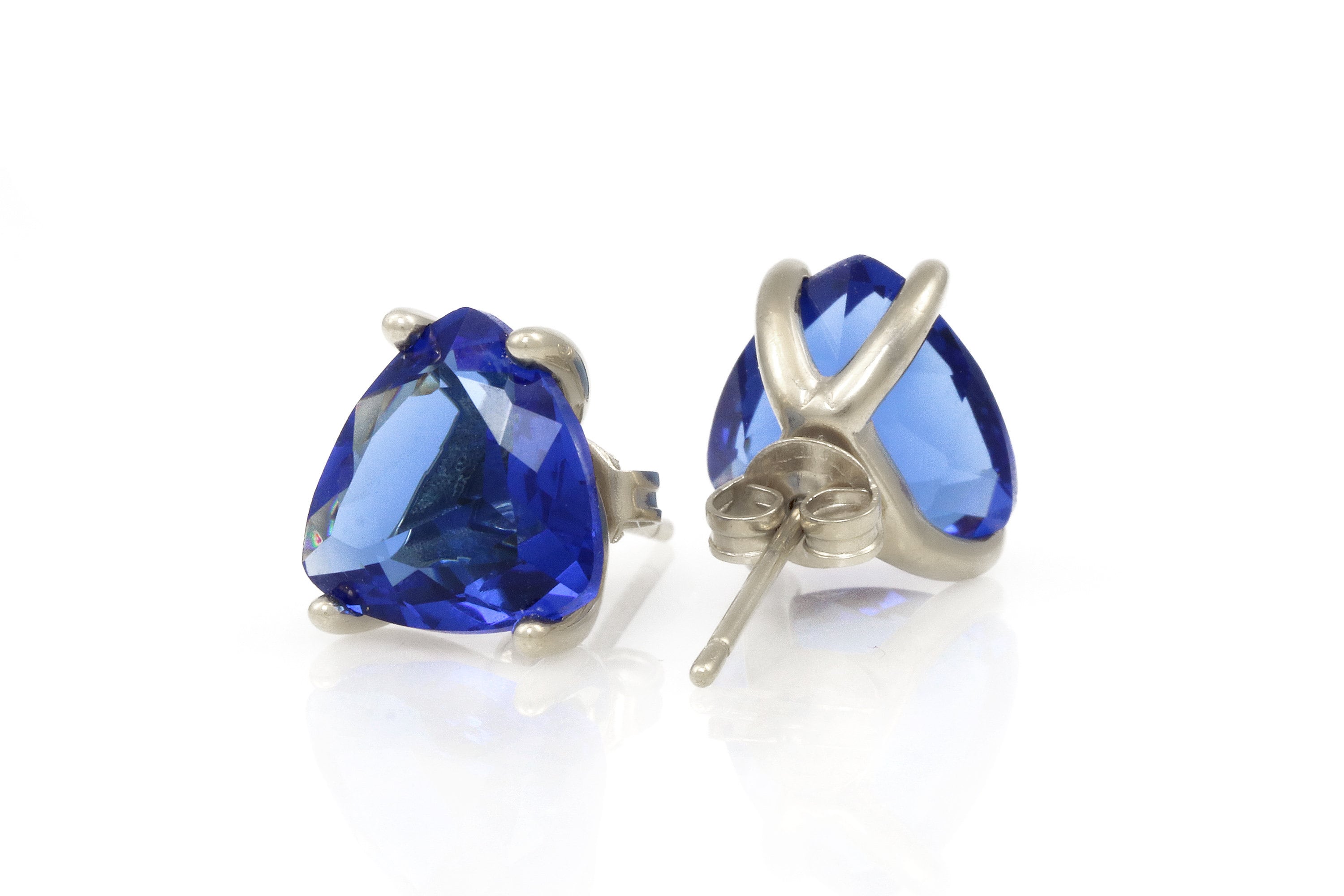 Silver Sapphire Earrings · Triangle Stud Earrings · Bridesmaid Gifts Wedding · Sapphire Palladium Earrings · Gift For Wife Earrings