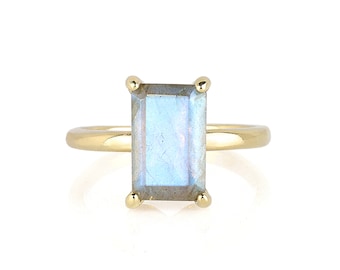 Gold Vermeil Labradorite Ring · Gold Rectangle Ring · Rectangle Stone Ring · 14k Gold Filled Ring · Mothers Day Gift Ring