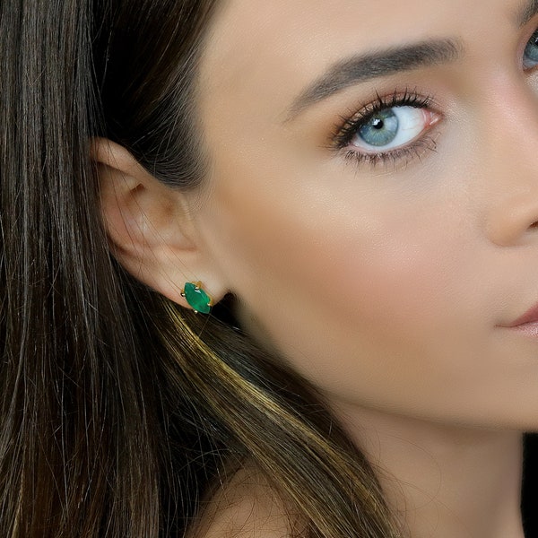 Classic Look 14k Marquise Earrings · Green Onyx Earrings · Marquise Stud Earring · Minimalist Stud Earrings Gemstone