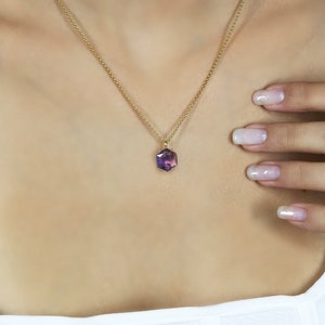 Stone Pendant Necklace · Purple Amethyst Necklace · Hexagon Shape Pendant Gold · Dainty Bridal Necklace · Long Custom Gemstone Necklace