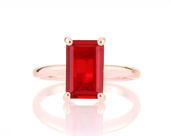 14k Rose Gold Ruby Ring · Engagement Ring · Simple Solitaire Ring · Minimalist Rectangle Ruby Ring · Pink Gold Rings