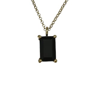 Stunning Rectangle Black Onyx Necklace Simple Crystal Pendant Minimalist Necklace Black Gold Gemstone Necklace zdjęcie 3