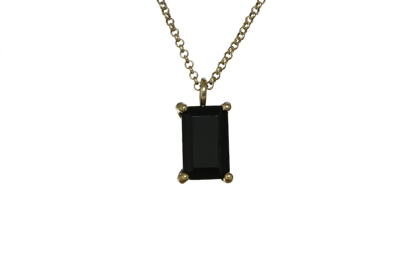 Stunning Rectangle Black Onyx Necklace Simple Crystal Pendant Minimalist Necklace Black Gold Gemstone Necklace zdjęcie 3