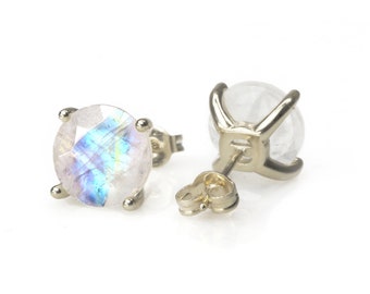 Moonstone Earrings · Round Post Earrings · Silver Earrings · Gemstone Earrings · Semiprecious Earrings · Stone Earrings