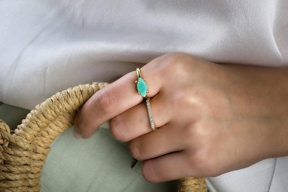 18k Gold Amazonite Marquise Cut Ring · Stacking Gemstone Rings For Women · Gold Bridal Ring · Marquise Stone Ring