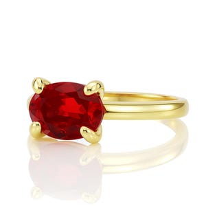 Horizontal One Of A Kind Ruby Ring · 18k Gold Solitaire Ring · July Birthstone Ring · Solid Gold Ring · 24k Gold Ring · Engagement Ring Oval image 2