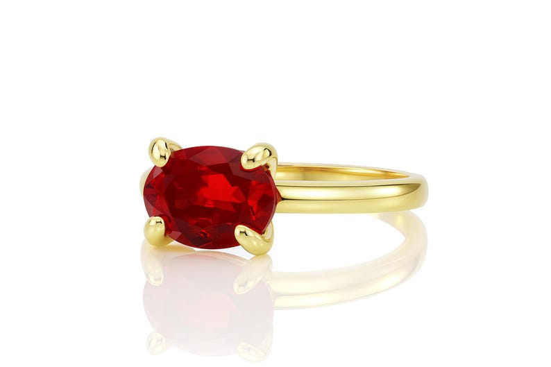 Horizontal One Of A Kind Ruby Ring · 18k Gold Solitaire Ring · July Birthstone Ring · Solid Gold Ring · 24k Gold Ring · Engagement Ring Oval image 2
