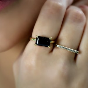 Black Onyx Ring · 14k Gold Black Stone Ring · Simple Gemstone Ring · Rectangle Ring · Onyx Solitaire Ring
