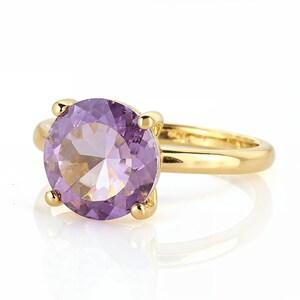 Ring paarse amethist · Ring februari geboortesteen · 18k gouden band · Aangepaste massief gouden ring · Stapelbare ring · Edelsteensieraden afbeelding 2