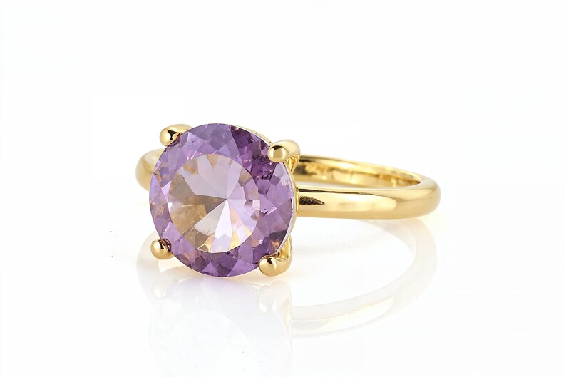 Ring paarse amethist · Ring februari geboortesteen · 18k gouden band · Aangepaste massief gouden ring · Stapelbare ring · Edelsteensieraden afbeelding 2