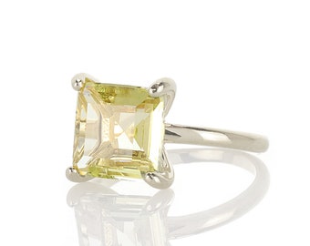 Lemon Quartz Ring · Sterling Silver Quartz Ring · Square Gemstone Ring · Semiprecious Stackable Silver Ring