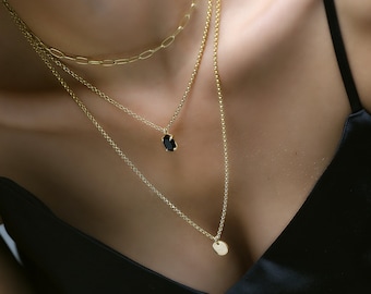 Black Onyx Pendant Necklace · Classic Simple Pendant · 18k Gold Necklaces · Long Custom Gem Necklace · Black Pendant Necklace Gold 14k