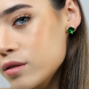 Square Emerald Earrings · Gold Stud Emerald Green Earrings · Evening Stud Earrings · May Birthstone Earrings