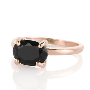 Pink Rose Gold Ring · Black Gemstone Ring · Oval Cut Onyx Ring · Black And Rose Rose Gold Ring · Simple Classic Gemstone Ring