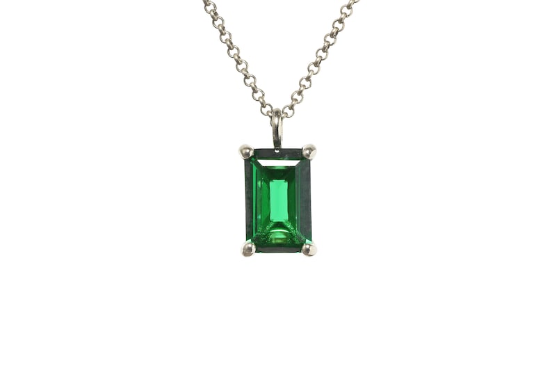 18k Emerald Stone Necklace May Birthstone Pendant Necklace Gold Emerald Necklace Emerald Cut Necklace image 6