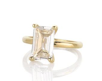 Crystal Quartz Ring · Clear Quartz Ring · White Quartz Ring · Gold Band Ring · Rectangle Gemstone Ring · 14k Gold Filled Ring