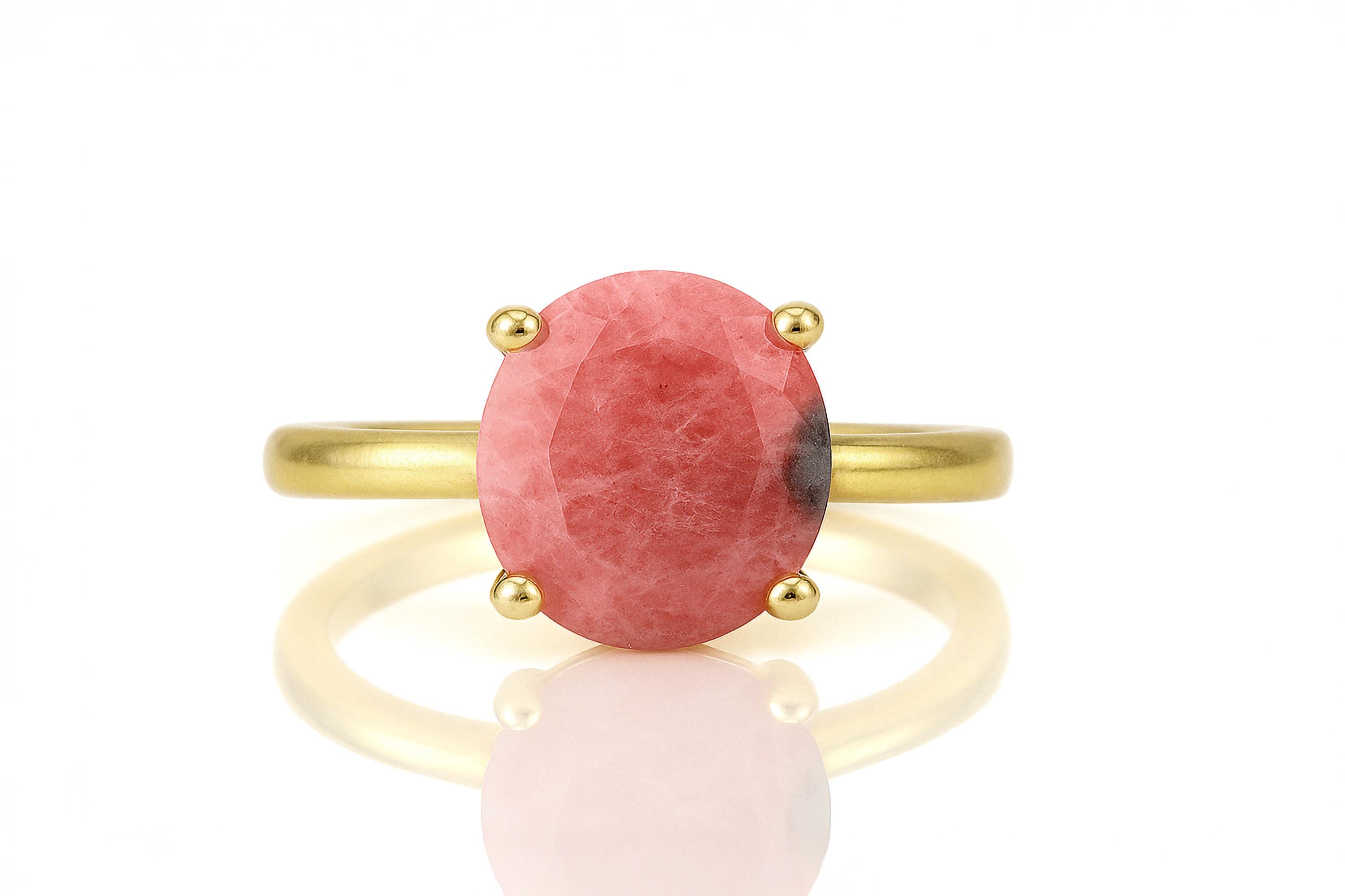 Pink Rhodonite Ring · 14k Gold Gemstone Ring · Vermeil Solitaire Ring ...