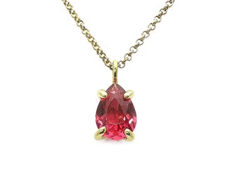 Pear Cut Pink Tourmaline Pendant Necklace · Gold Filled Necklace · Women's Teardrop Gemstone Pendant · October Birthstone Necklace