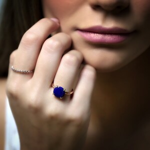 14k Rose Gold Lapis Ring · September Birthstone Ring · Vintage Lapis Ring · Simple Prong Gemstone Ring