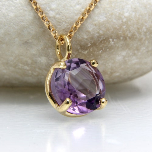 Amethyst Necklace Prong Setting Pendant 
