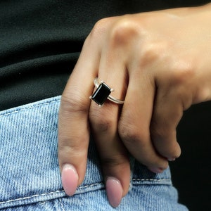 14k Rose Gold Ring · Black Onyx Ring · Gemstone Ring · Rectangle Ring · Rose Gold Stone Ring · Emerald Cut Ring · Stackable Ring image 4