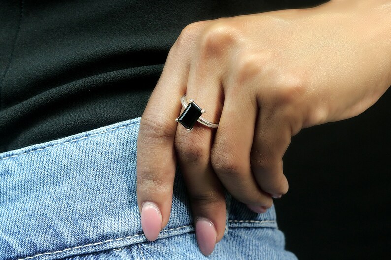 14k Rose Gold Ring · Black Onyx Ring · Gemstone Ring · Rectangle Ring · Rose Gold Stone Ring · Emerald Cut Ring · Stackable Ring image 4