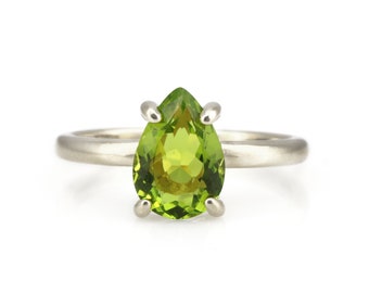 925 Peridot Ring · August Birthstone Ring · Stackable Ring For Women · Green Gemstone Ring · Silver Prong Ring · Solitaire Rings