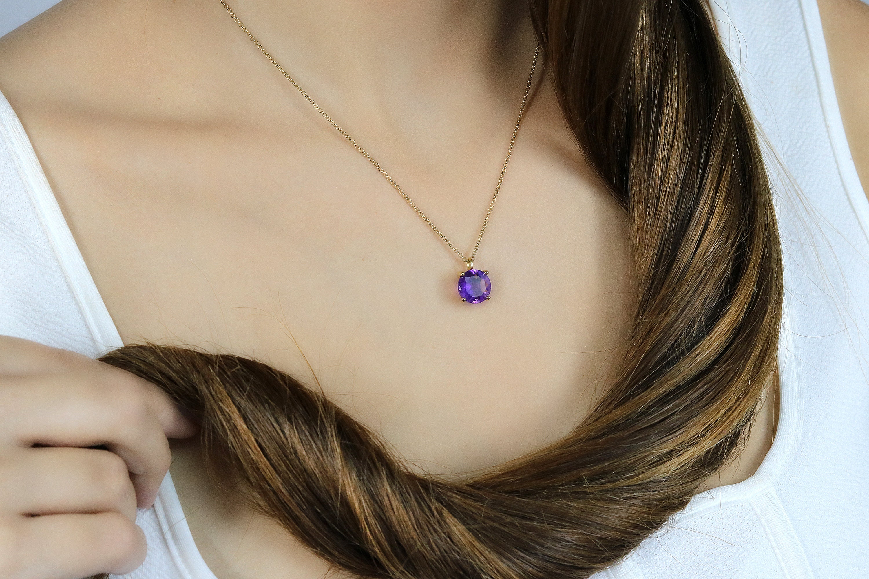 Amethyst Necklace Prong Setting Pendant Gold Necklace Purple Stone Necklace  February Birthstone - Etsy