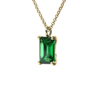 18k Emerald Stone Necklace May Birthstone Pendant Necklace Gold Emerald Necklace Emerald Cut Necklace image 2