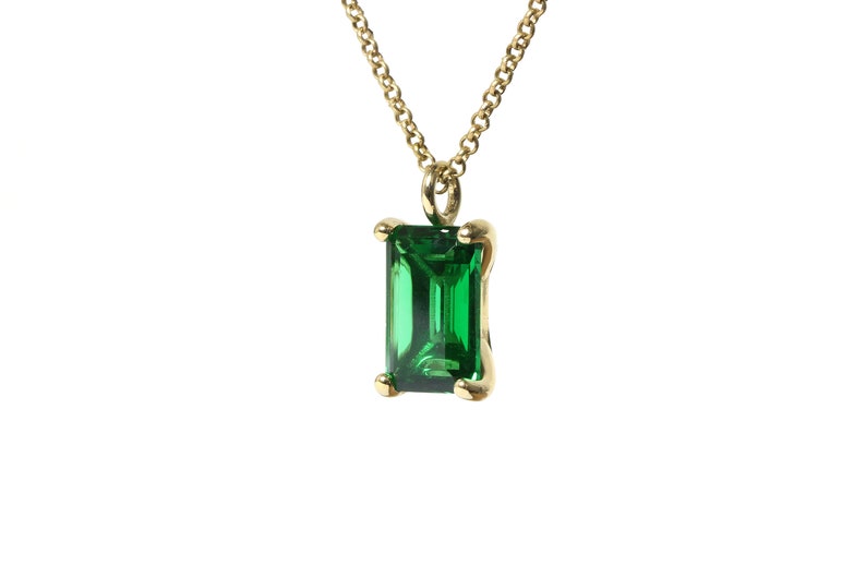 18k Emerald Stone Necklace May Birthstone Pendant Necklace Gold Emerald Necklace Emerald Cut Necklace image 2