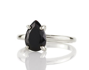 Rhodium Ring · Black Onyx Ring · Teardrop Ring · Gemstone Ring · Rhodium Silver Ring · Rings For Women · Dainty Rings