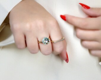 November Birthstone Ring · Blue Topaz Ring · Hexagon Cut Gemstone Ring · Gifts For Her Rings · Blue Topaz Stack Ring