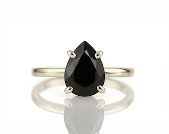Black Onyx Ring · Black Ring · Pear Drop Ring · Teardrop Ring · Vintage Ring · Delicate Fashion Ring · Handmade Ring