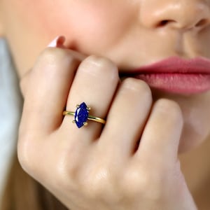 Marquise Lapis Lazuli Ring · Natural Lapis Ring · Solid Gold Lapis Lazuli Ring · Marquise Gemstone Ring · September Birthstone Ring