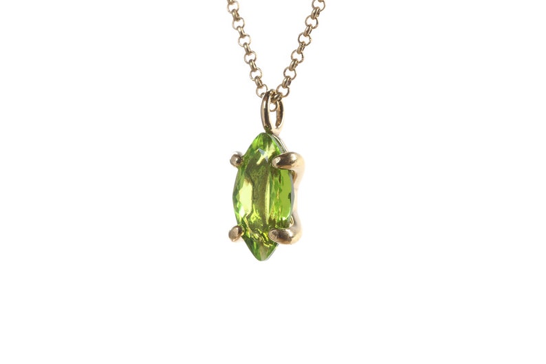 18k Peridot Pendant Necklace · Gold Green Peridot Necklace · August Birthstone Jewelry · Gift For Wife Marquise Necklace image 4