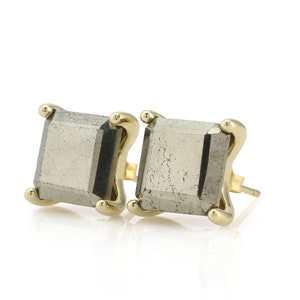 Square Pyrite Stud Earrings · Raw Princess Cut Stone Earrings · 18k Gold Pyrite Stud Earrings · 18k Gold Raw Earrings For Women
