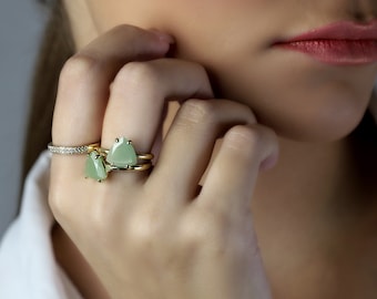 Green Aventurine Ring · Gold Gemstone Ring · Gold Trillion Cut Ring · 18k Stacking Ring · Solid Gold Solitaire Ring